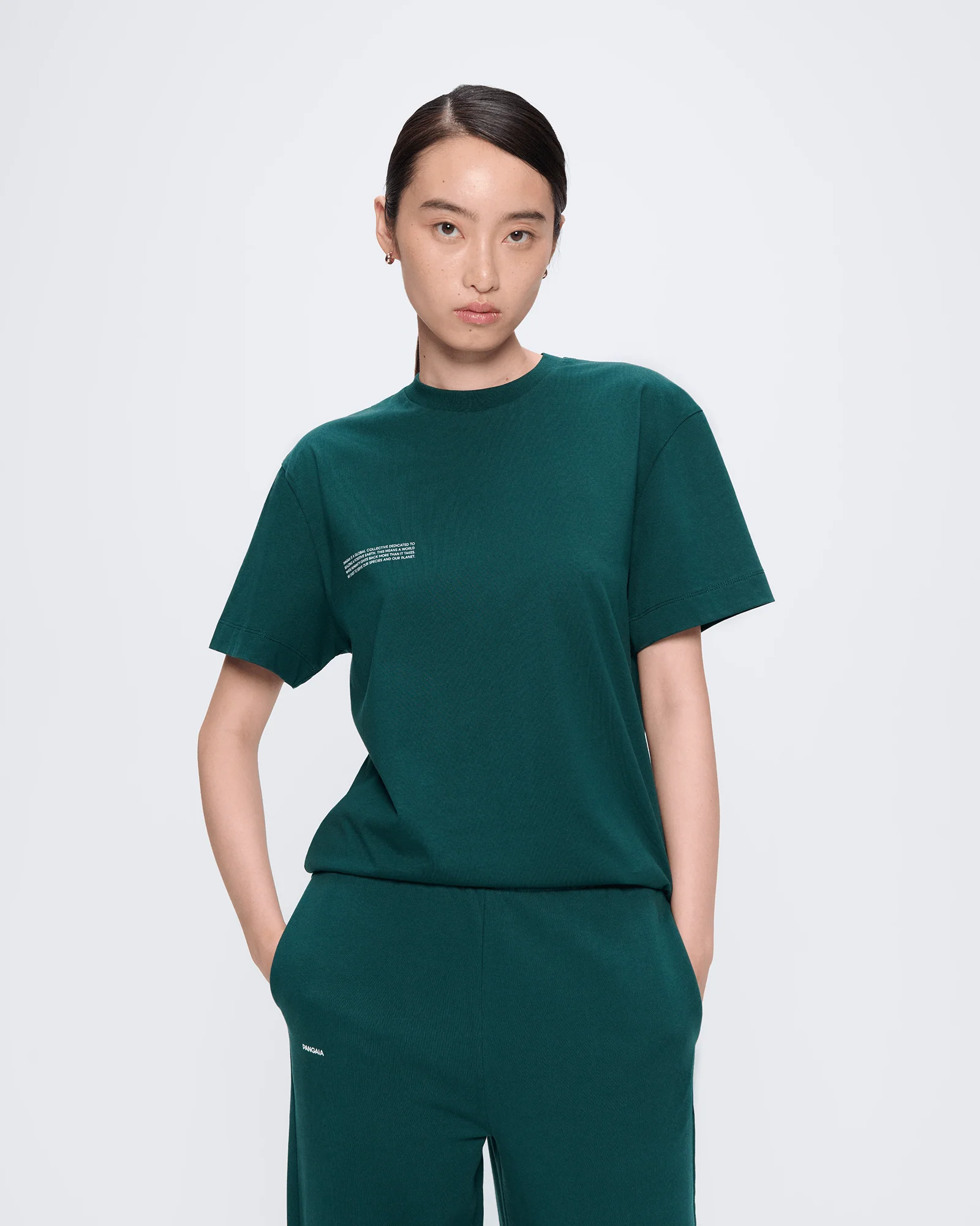 Organic cotton T-shirt options compared by fabric weight and fit - PANGAIA Womens 365 Midweight T-shirt - Foliage Green