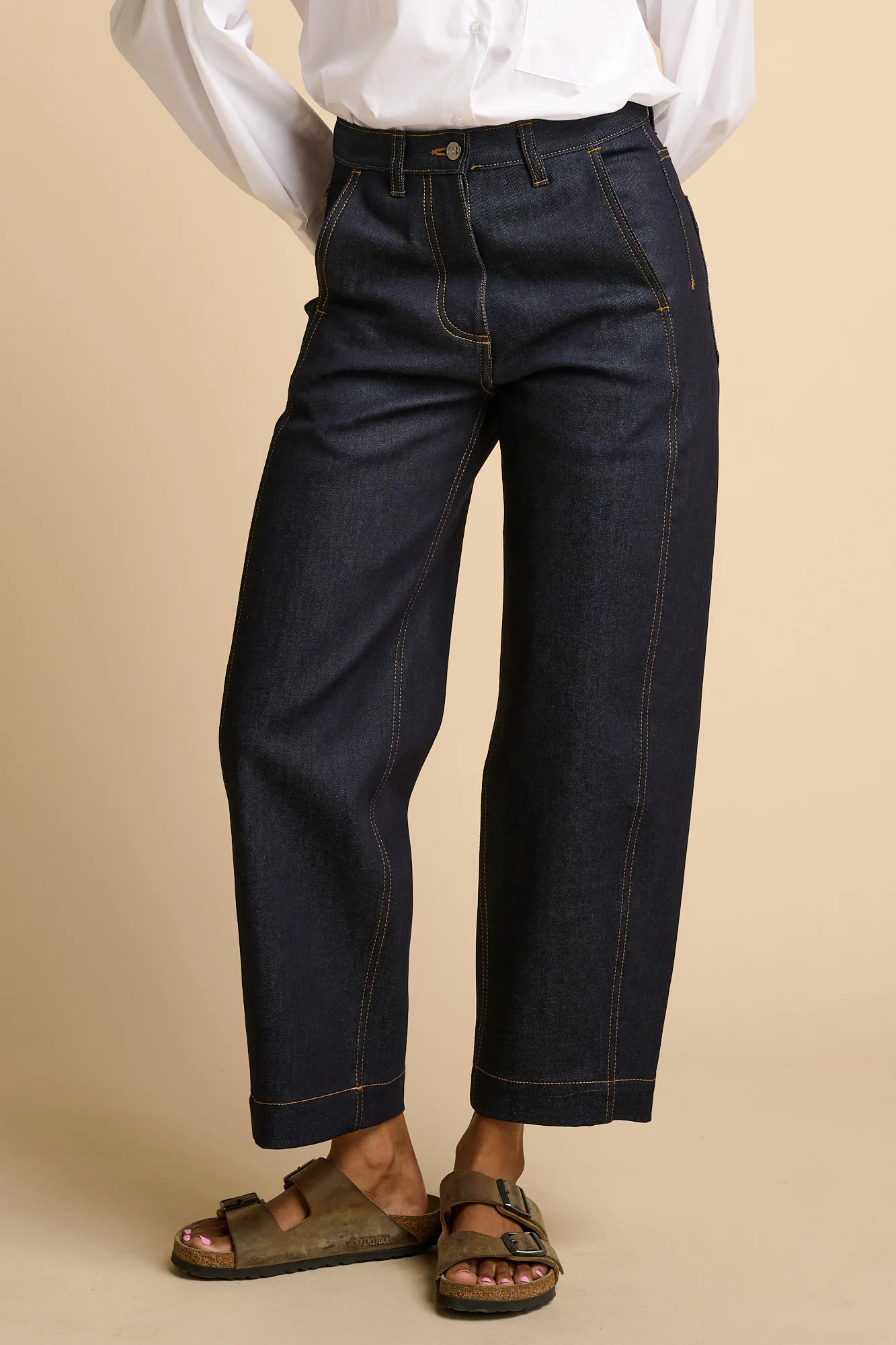 Wide-leg trousers compared by rise, hem width, and fabric drape - Community Clothing Womens Daryl Jean - Indigo